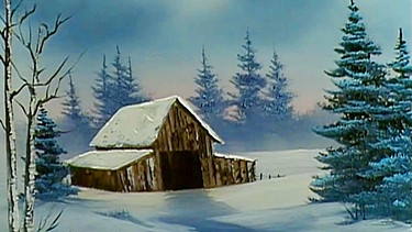 Bob Ross vor einem seiner Landschaftsbilder. | Bild: BR/Bob Ross Company