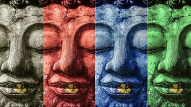 Buddhas Gesicht in verschiedenen Farben | Bild: Colourbox / by Anek